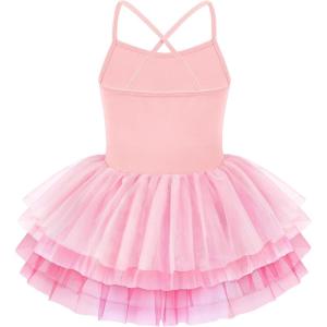 Zaclotre Ballet Leotards for Toddler Girls 4 Layers Cross Back Dance Dress Camisole Tutu Costume(Pink-rose)