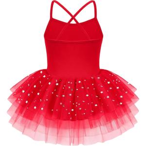 Zaclotre Ballet Leotards for Toddler Girls 4 Layers Cross Back Dance Dress Camisole Tutu Costume(Red)