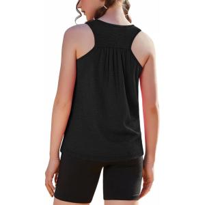 Zaclotre Girls Pleated Racerback Tank Tops Athletic Workout Sport Shirts for Running Gym(Black)