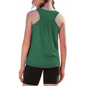 Zaclotre Girls Pleated Racerback Tank Tops Athletic Workout Sport Shirts for Running Gym(Green)