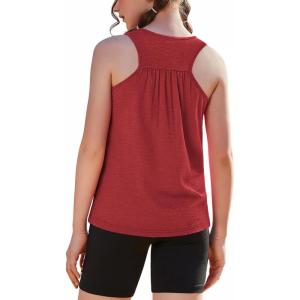 Zaclotre Girls Pleated Racerback Tank Tops Athletic Workout Sport Shirts for Running Gym(Red)
