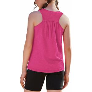 Zaclotre Girls Pleated Racerback Tank Tops Athletic Workout Sport Shirts for Running Gym(Rose Pink)