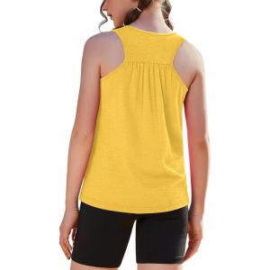 Zaclotre Girls Pleated Racerback Tank Tops Athletic Workout Sport Shirts for Running Gym(Yellow)