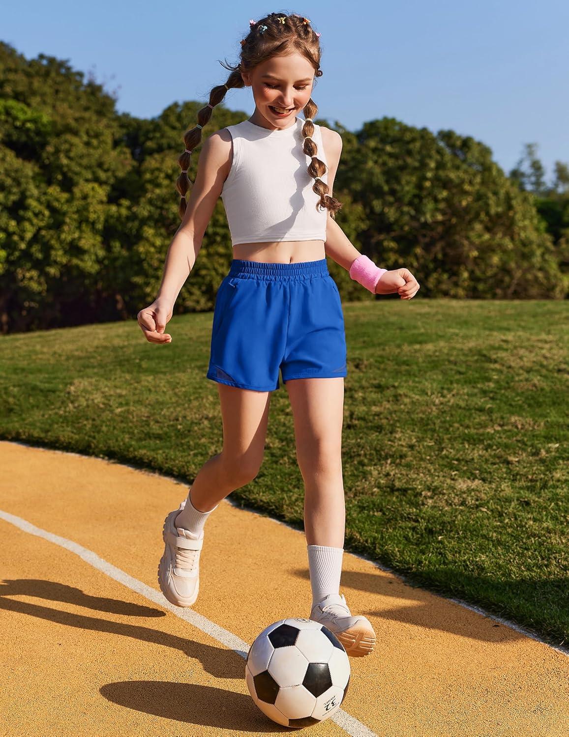 image:imageZaclotre Girls Athletic Shorts with Zipper Pockets High Waisted Running Shorts with Liner for Kids Active Sports SoccerRoyal Blue