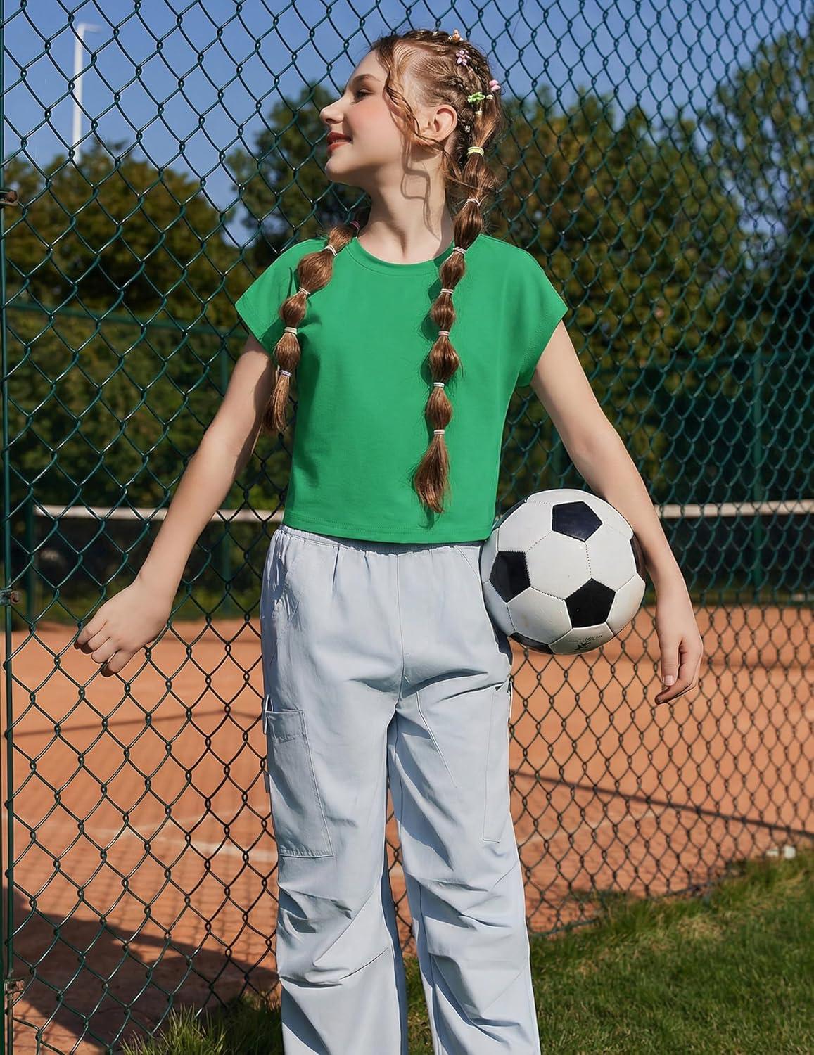image:imageZaclotre Girls Crop Tops Batwing Short Sleeve T Shirt Quick Dry Drop Shoulder Basic Tees Workout Athletic ShirtsGreen