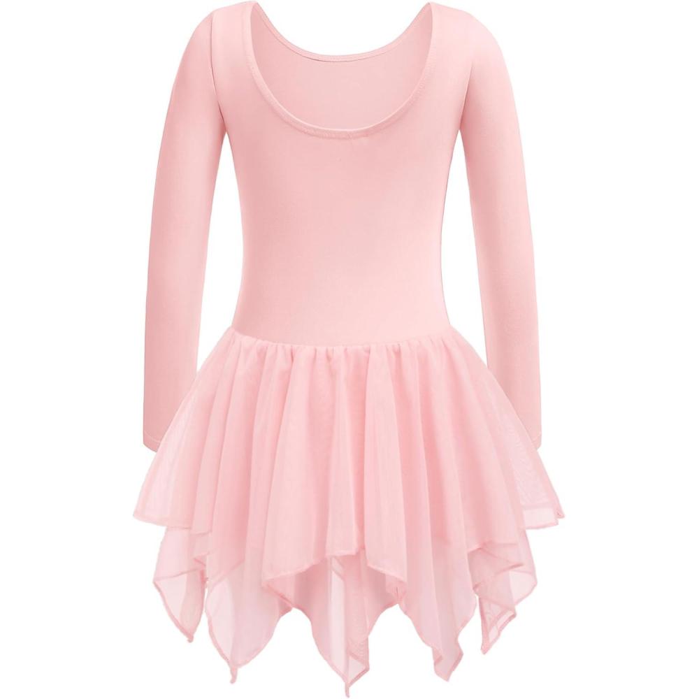 image:imageZaclotre Girls Ballet Leotards with Irregular 2Layer Skirts Long Sleeve Dance Dress Toddler Ballerina OutfitsBallet Pink