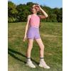Zaclotre Girls Athletic Shorts Kids High Waisted Gymnastic Dance Biker Shorts Casual Comfy Yoga Shorts 5-14 Years(Lavender)