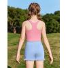 Zaclotre Girls Athletic Shorts Kids High Waisted Gymnastic Dance Biker Shorts Casual Comfy Yoga Shorts 5-14 Years(Light Blue)