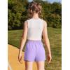 Zaclotre Girls Athletic Shorts with Zipper Pockets High Waisted Running Shorts with Liner for Kids Active Sports Soccer(Lavender)