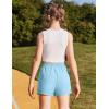 Zaclotre Girls Athletic Shorts with Zipper Pockets High Waisted Running Shorts with Liner for Kids Active Sports Soccer(Light Blue)