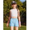 Zaclotre Girls Athletic Shorts with Zipper Pockets High Waisted Running Shorts with Liner for Kids Active Sports Soccer(Light Blue)
