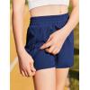 Zaclotre Girls Athletic Shorts with Zipper Pockets High Waisted Running Shorts with Liner for Kids Active Sports Soccer(Navy Blue)