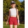 Zaclotre Girls Athletic Shorts with Zipper Pockets High Waisted Running Shorts with Liner for Kids Active Sports Soccer(Red)