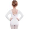 Zaclotre Team Basic Leotards for Girls Long Sleeve Crisscross Ballet Dance Gymnastic Outfits for Kids(White)