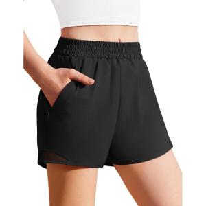 Zaclotre Girls Athletic Shorts with Zipper Pockets High Waisted Running Shorts with Liner for Kids Active Sports Soccer(Black)