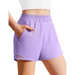Zaclotre Girls Athletic Shorts with Zipper Pockets High Waisted Running Shorts with Liner for Kids Active Sports Soccer(Lavender)