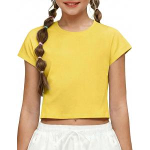 Zaclotre Girls Crop Tops Batwing Short Sleeve T Shirt Quick Dry Drop Shoulder Basic Tees Workout Athletic Shirts(Turmeric)