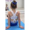 Zaclotre Gymnastics Leotards for Girls Hollow Back Sparkly Sleeveless Dance Leotard Unitards with Gym Shorts Combo(Blue Flower)