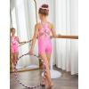 Zaclotre Gymnastics Leotards for Girls Hollow Back Sparkly Sleeveless Dance Leotard Unitards with Gym Shorts Combo(Pink Gradient Butterfly)