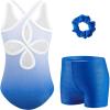 Zaclotre Gymnastics Leotards for Girls Hollow Back Sparkly Sleeveless Dance Leotard Unitards with Gym Shorts Combo(Blue Flower)