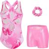 Zaclotre Gymnastics Leotards for Girls Hollow Back Sparkly Sleeveless Dance Leotard Unitards with Gym Shorts Combo(Pink Gradient Butterfly)
