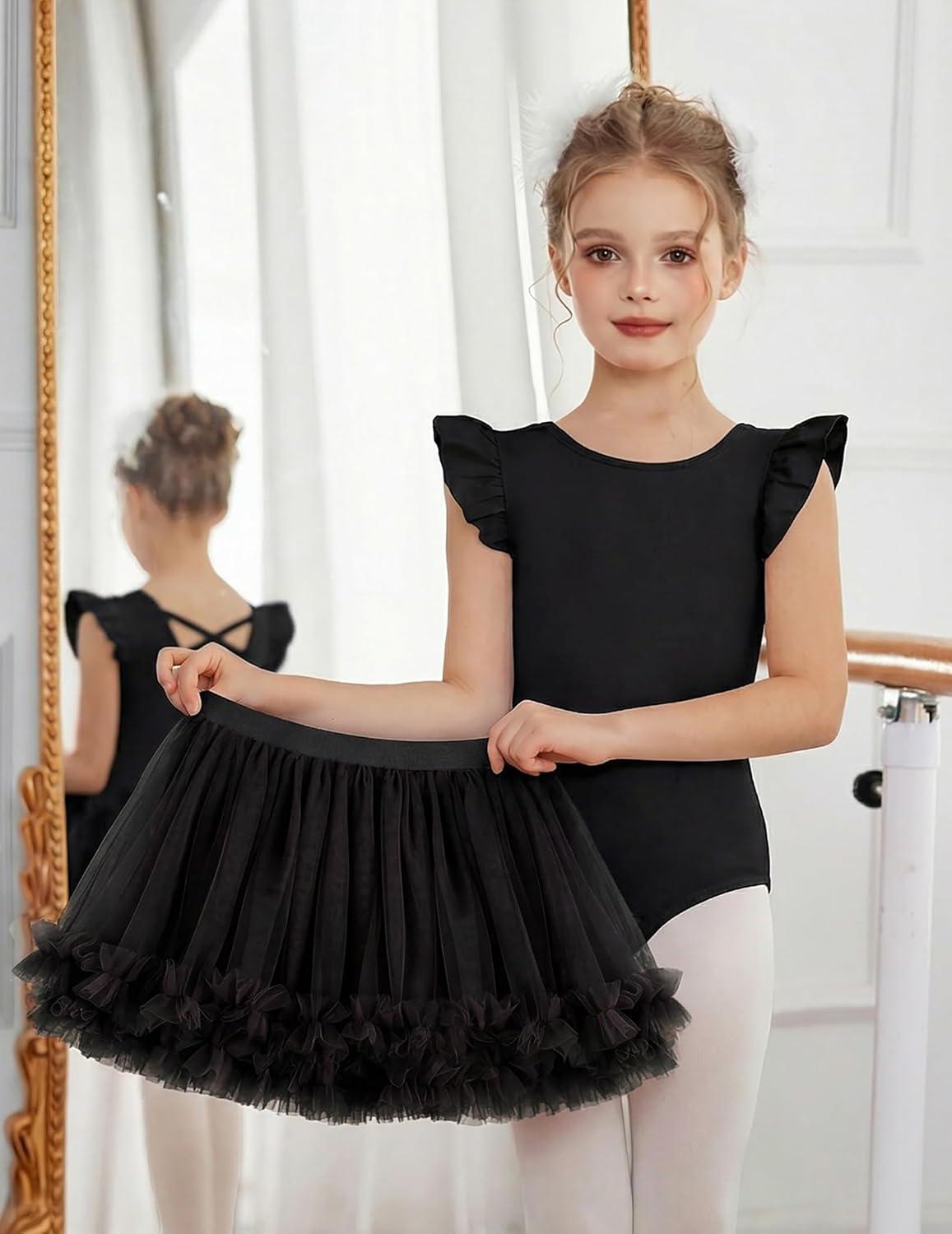 image:imageZaclotre Girls Ballet Leotards Toddler Ruffle Sleeve Crisscross Back Tutu Dance Dress Outfit with Removable Skirt ComboBlack