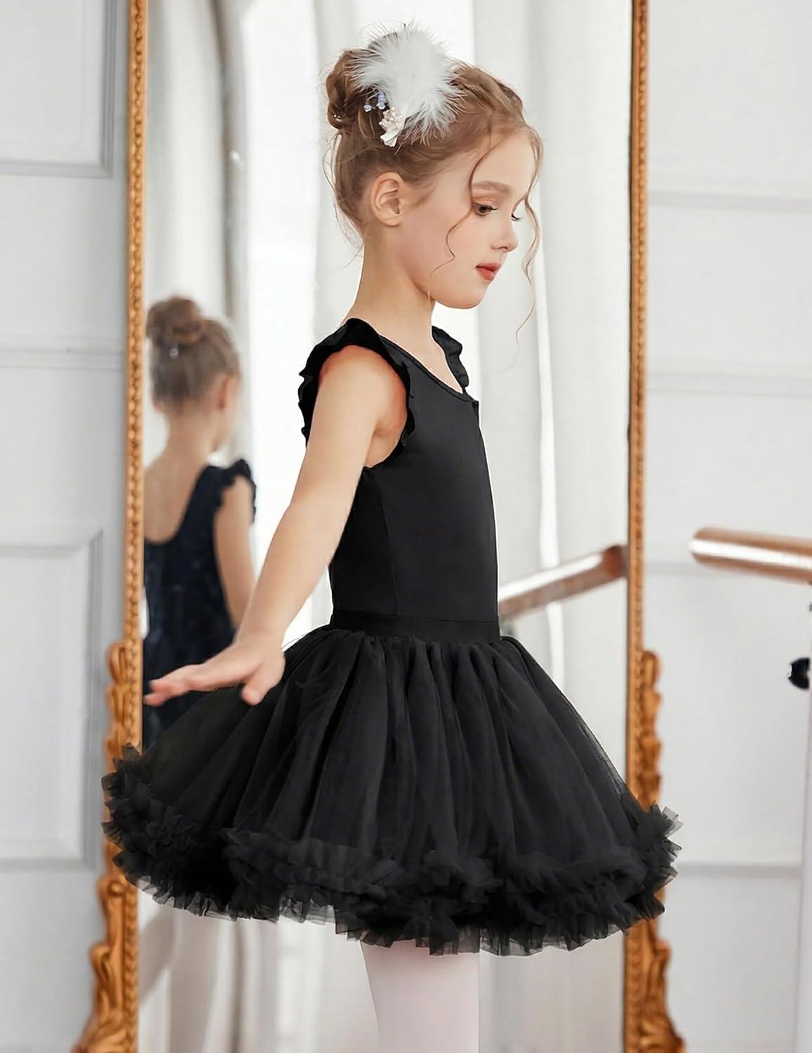 image:imageZaclotre Girls Ballet Leotards Toddler Ruffle Sleeve Crisscross Back Tutu Dance Dress Outfit with Removable Skirt ComboBlack