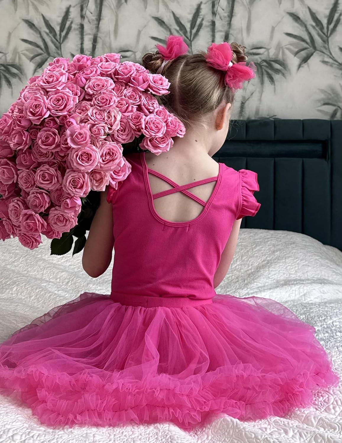 image:imageZaclotre Girls Ballet Leotards Toddler Ruffle Sleeve Crisscross Back Tutu Dance Dress Outfit with Removable Skirt ComboHot Pink