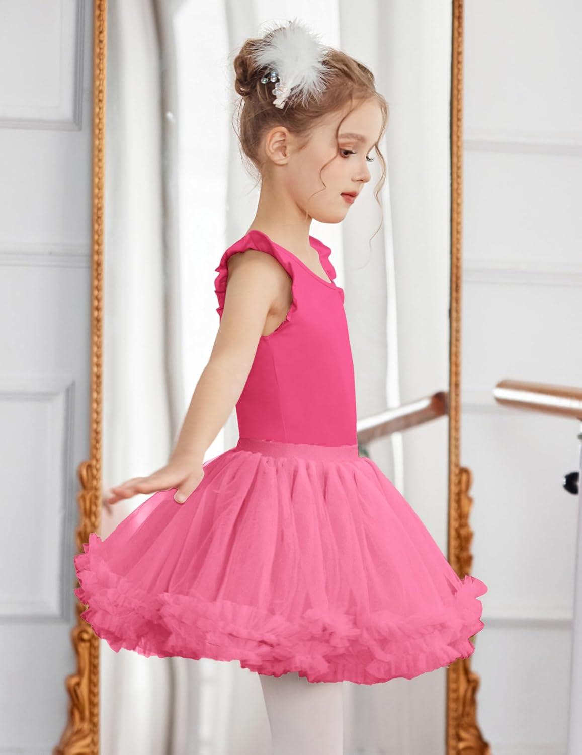 image:imageZaclotre Girls Ballet Leotards Toddler Ruffle Sleeve Crisscross Back Tutu Dance Dress Outfit with Removable Skirt ComboHot Pink