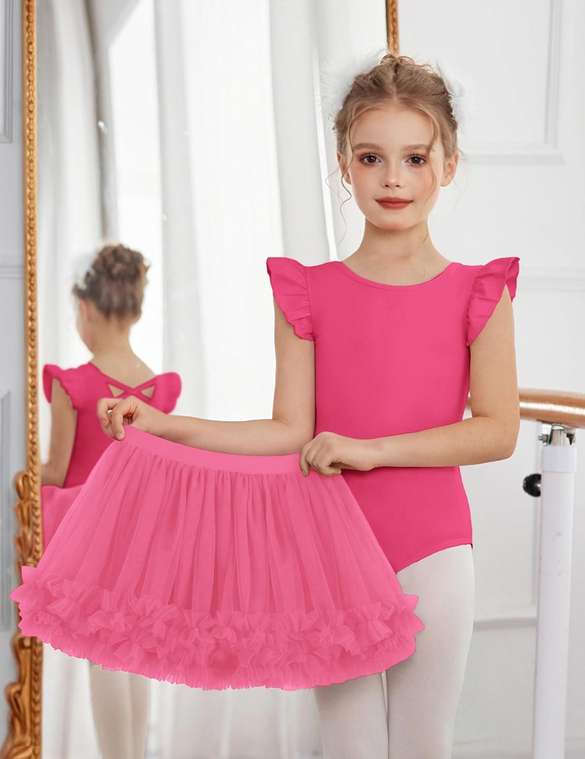 image:imageZaclotre Girls Ballet Leotards Toddler Ruffle Sleeve Crisscross Back Tutu Dance Dress Outfit with Removable Skirt ComboHot Pink