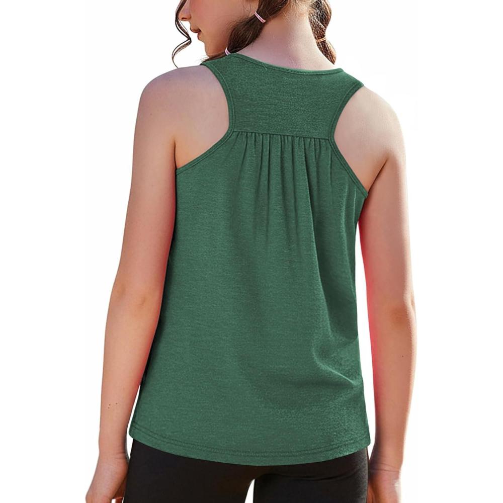 image:imageZaclotre Girls Athletic Tank Tops Kids Sleeveless Racerback Workout Shirts for Dance Running Yoga 514 YearsGreen