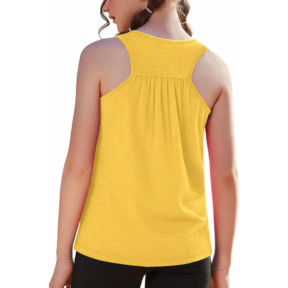 image:imageZaclotre Girls Athletic Tank Tops Kids Sleeveless Racerback Workout Shirts for Dance Running Yoga 514 YearsYellow