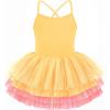 Zaclotre Ballet Leotards for Toddler Girls 4 Layers Cross Back Dance Dress Camisole Tutu Costume(Yellow-rose)