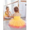 Zaclotre Ballet Leotards for Toddler Girls 4 Layers Cross Back Dance Dress Camisole Tutu Costume(Yellow-rose)