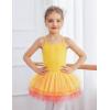 Zaclotre Ballet Leotards for Toddler Girls 4 Layers Cross Back Dance Dress Camisole Tutu Costume(Yellow-rose)