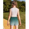 Zaclotre Girls Athletic Shorts with Zipper Pockets High Waisted Running Shorts with Liner for Kids Active Sports Soccer(Gradient Green)