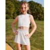 Zaclotre Girls Athletic Shorts with Zipper Pockets High Waisted Running Shorts with Liner for Kids Active Sports Soccer(White)