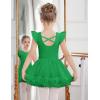 Zaclotre Girls Ballet Leotards Toddler Ruffle Sleeve Crisscross Back Tutu Dance Dress Outfit with Removable Skirt Combo(Green)