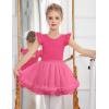 Zaclotre Girls Ballet Leotards Toddler Ruffle Sleeve Crisscross Back Tutu Dance Dress Outfit with Removable Skirt Combo(Hot Pink)