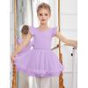 Zaclotre Girls Ballet Leotards Toddler Ruffle Sleeve Crisscross Back Tutu Dance Dress Outfit with Removable Skirt Combo(Lavender)