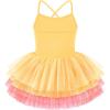 Zaclotre Ballet Leotards for Toddler Girls 4 Layers Cross Back Dance Dress Camisole Tutu Costume(Yellow-rose)