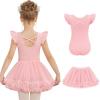 Zaclotre Girls Ballet Leotards Toddler Ruffle Sleeve Crisscross Back Tutu Dance Dress Outfit with Removable Skirt Combo(Ballet Pink)