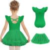 Zaclotre Girls Ballet Leotards Toddler Ruffle Sleeve Crisscross Back Tutu Dance Dress Outfit with Removable Skirt Combo(Green)