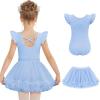 Zaclotre Girls Ballet Leotards Toddler Ruffle Sleeve Crisscross Back Tutu Dance Dress Outfit with Removable Skirt Combo(Light Blue)
