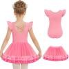 Zaclotre Girls Ballet Leotards Toddler Ruffle Sleeve Crisscross Back Tutu Dance Dress Outfit with Removable Skirt Combo(Pink)