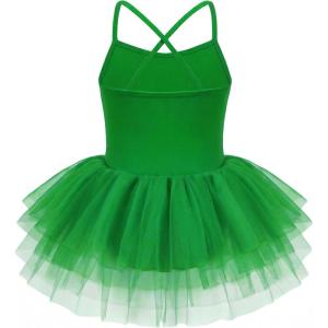 Zaclotre Ballet Leotards for Toddler Girls 4 Layers Cross Back Dance Dress Camisole Tutu Costume(Green)