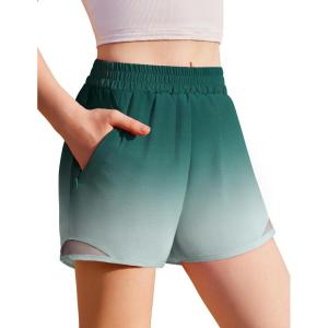 Zaclotre Girls Athletic Shorts with Zipper Pockets High Waisted Running Shorts with Liner for Kids Active Sports Soccer(Gradient Green)