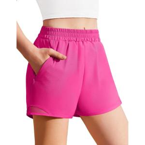 Zaclotre Girls Athletic Shorts with Zipper Pockets High Waisted Running Shorts with Liner for Kids Active Sports Soccer(Hot Pink)