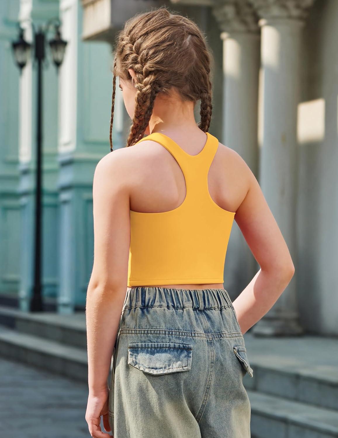 image:imageZaclotre Girls Tank Tops Sleeveless Racerback Crop Tops Double Lined Athletic Shirts for Dance Yoga Workout KidsYellow