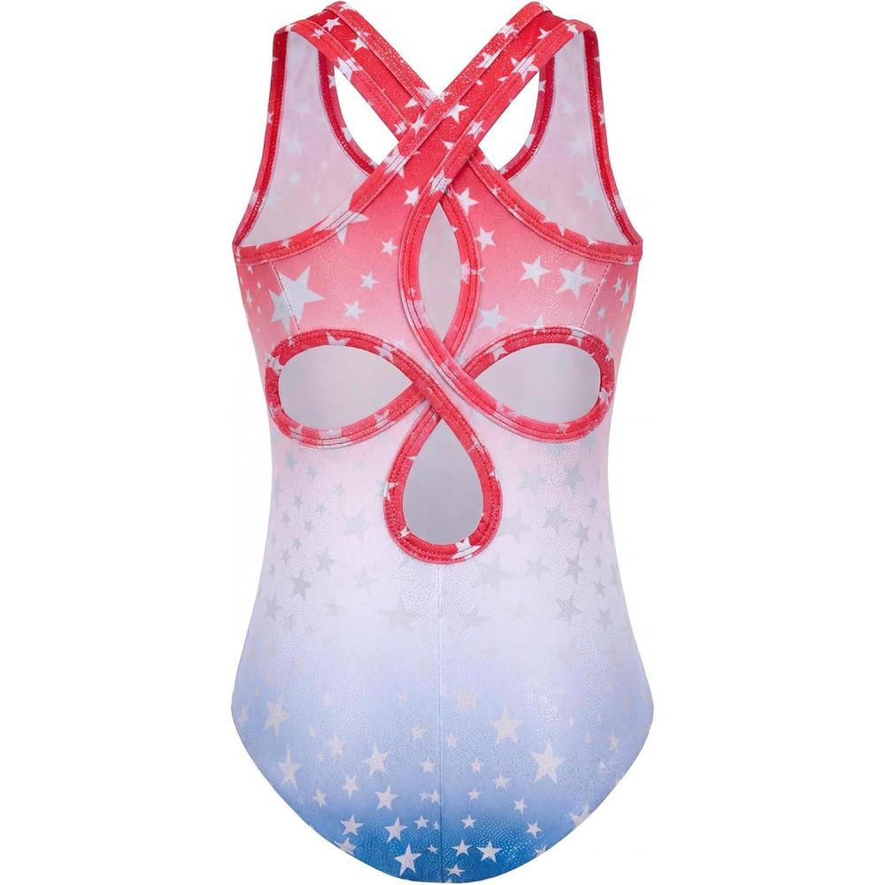 image:imageZaclotre Ballet Leotards for Girls Hollow Back Sleeveless Dance Outfits Gymnastics Leotard Tank BodysuitRedwhiteblue Star